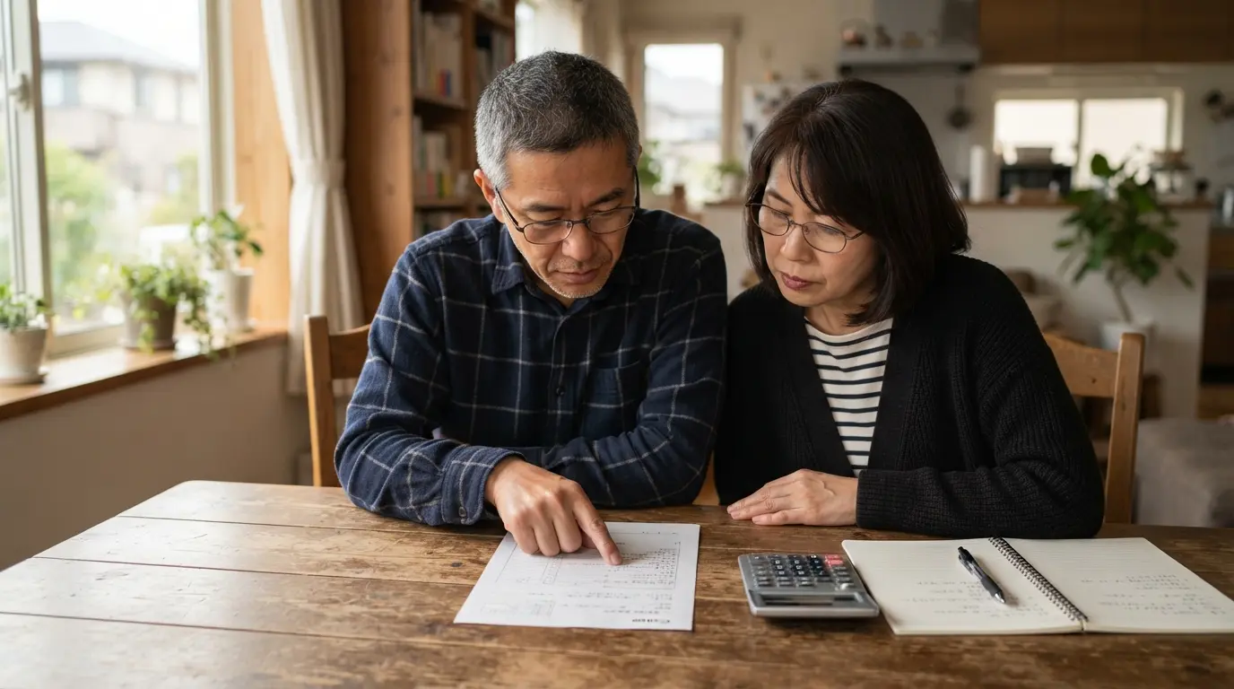 買付証明書の内容を自宅で確認する売主夫婦